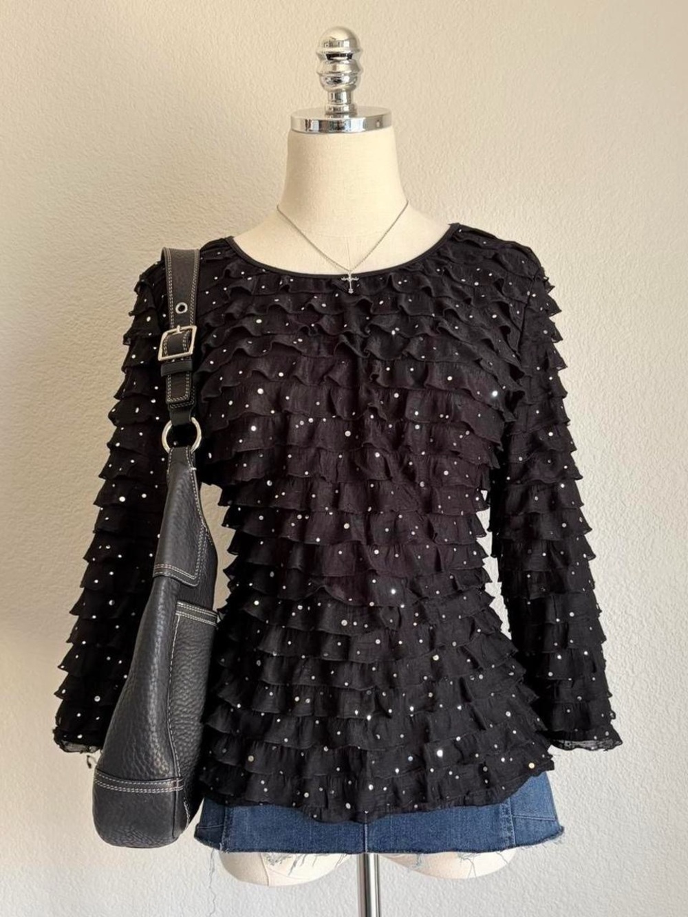 Women’s Black Ruffle Top - Picture 2 of 8